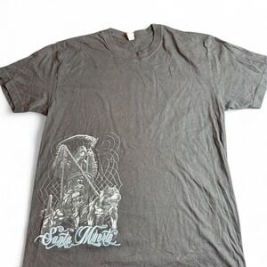 Santa Muerte Grim Reaper Pit Bull Graphic T-Shirt Black Unisex Medium KNLA